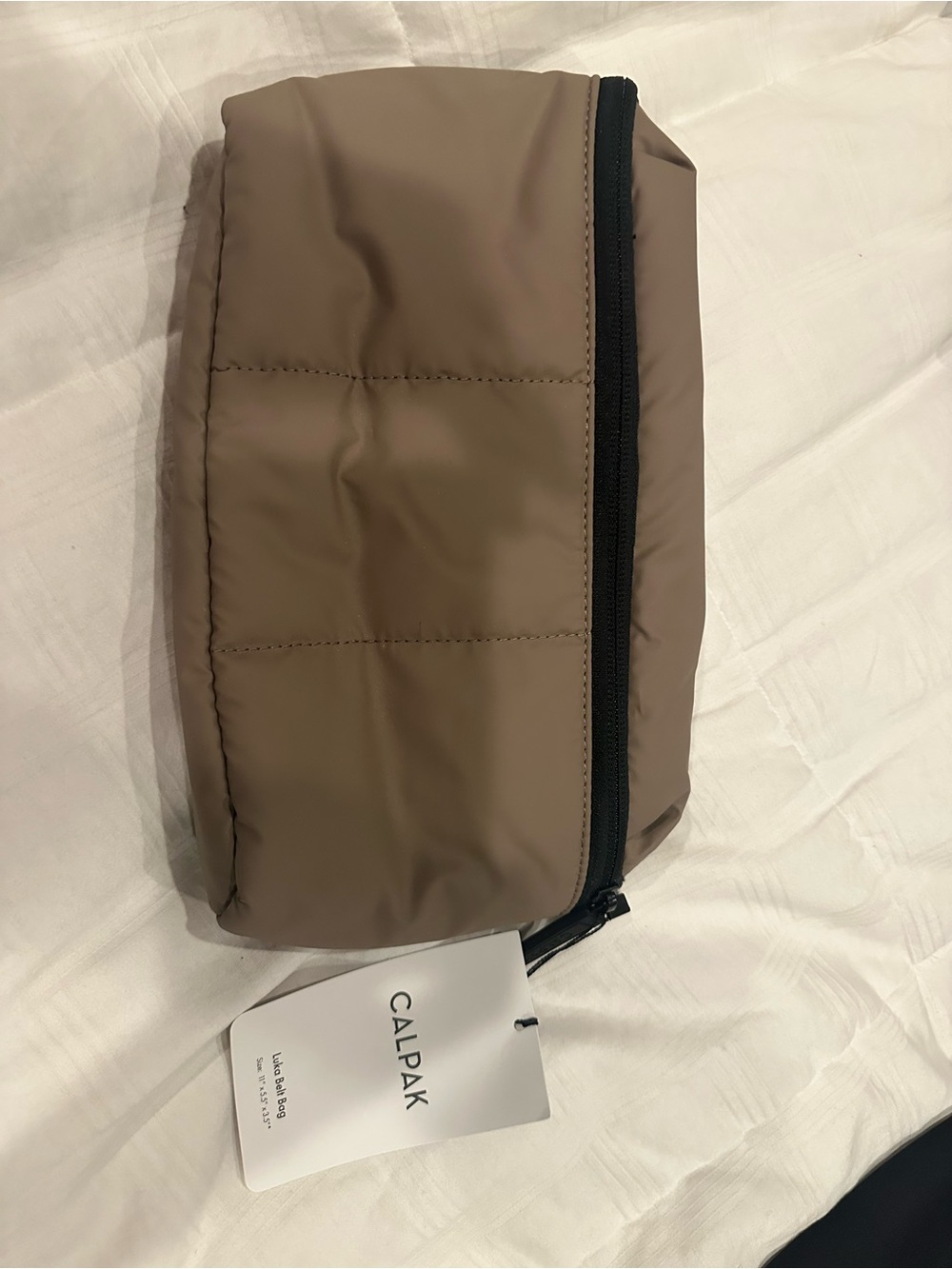 Calpak Men's Quilted Toiletry Pouch in Taupe with Black Zipper